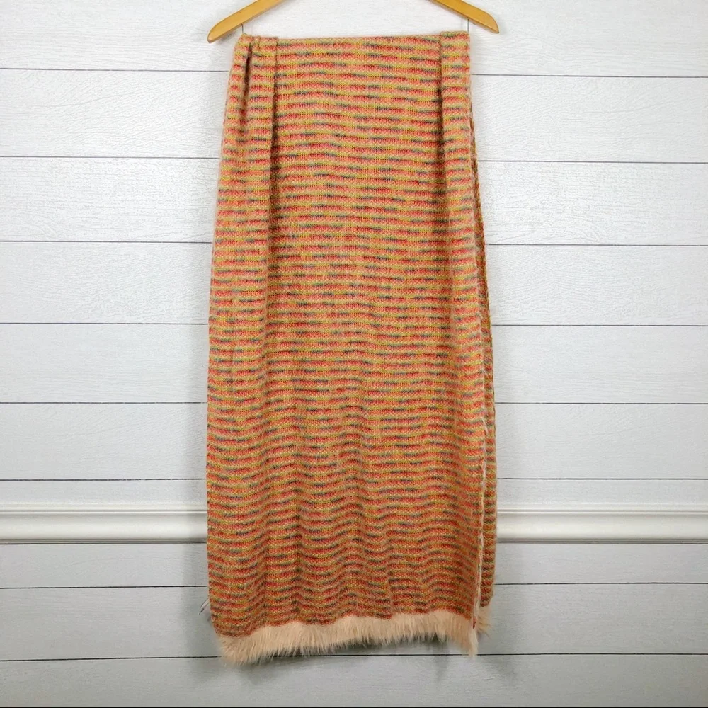 Urban Outfitters Coral Fuzzy‎ Soft Stripped Long Scarf